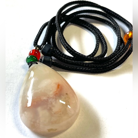 Natural Flower Agate Pendant with Cord Necklace Crystal Gemstone - Picture 2 of 13